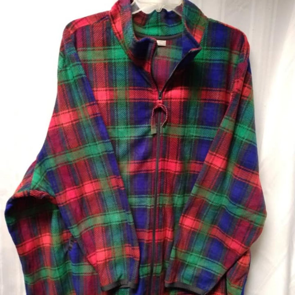 6X (42/44W) FULL ZIP FLEECE JACKET  PLAID RED/GREEN